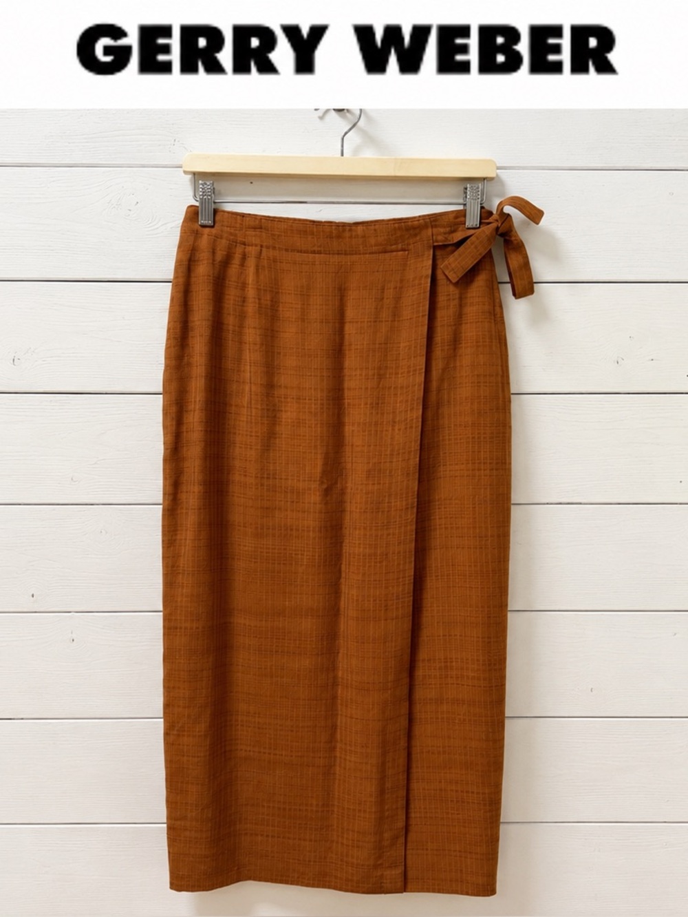 Gerry Weber Wrap-Effect Midi Skirt Rust Brown Size 6